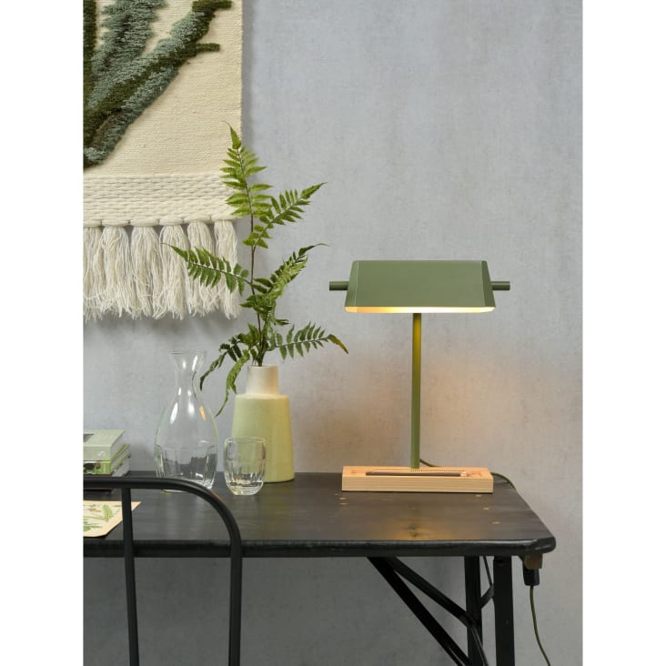 Lampe de bureau bois/métal vert H40cm CAMBRIDGE