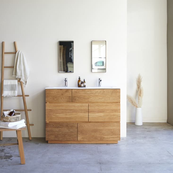 Mueble de baño en roble macizo y cerámica 120 cm-Karl