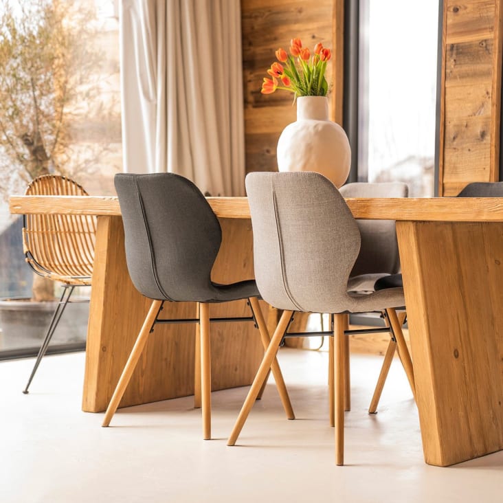 Chaise salle manger gris et bois massif - collection Cox