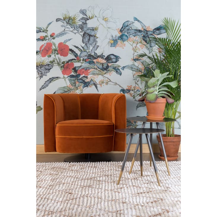 Fauteuil lounge en velours orange-Fleur cropped-2