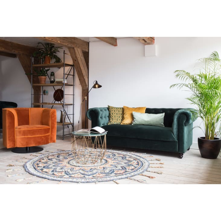 Fauteuil lounge en velours orange-Fleur cropped-3