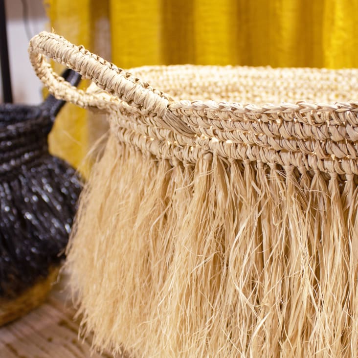 Panier a franges en raphia naturel avec anses 48cm