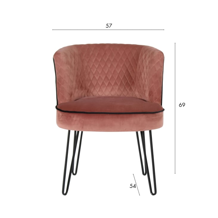 Chaise design en velours matelassé rose poudré et pieds métal noir