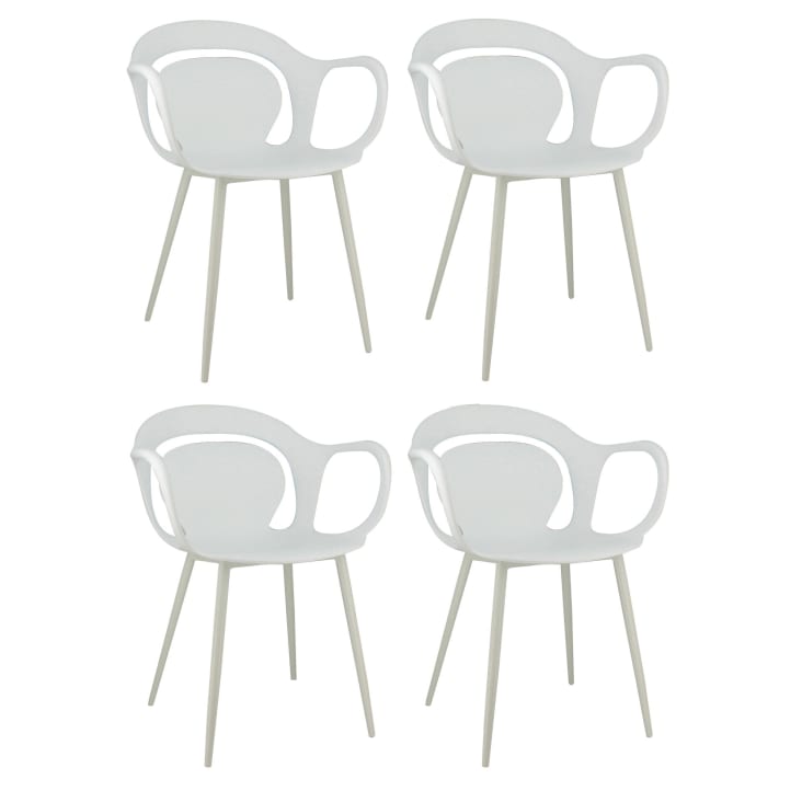 Lot de 4 fauteuils de table en polypropylène blanc mat-Alan