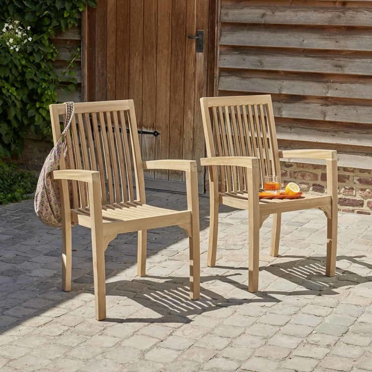 2 fauteuils de jardin en teck massif empilables-Malte cropped-2