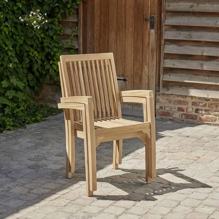 2 fauteuils de jardin en teck massif empilables-Malte cropped-3