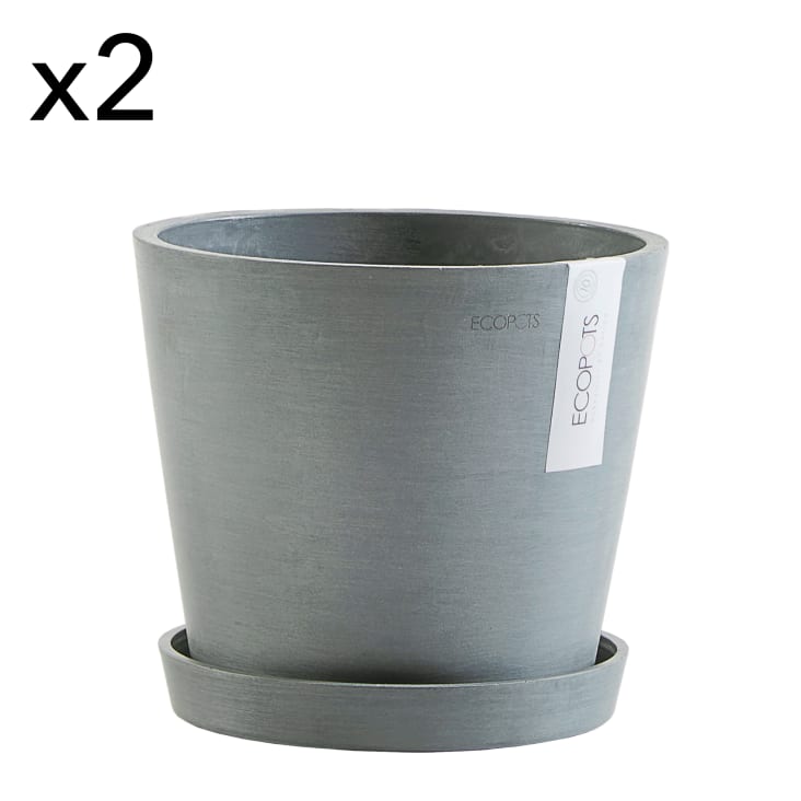 Pots de fleurs avec soucoupe bleu gris D20 - lot de 2-AMSTERDAM