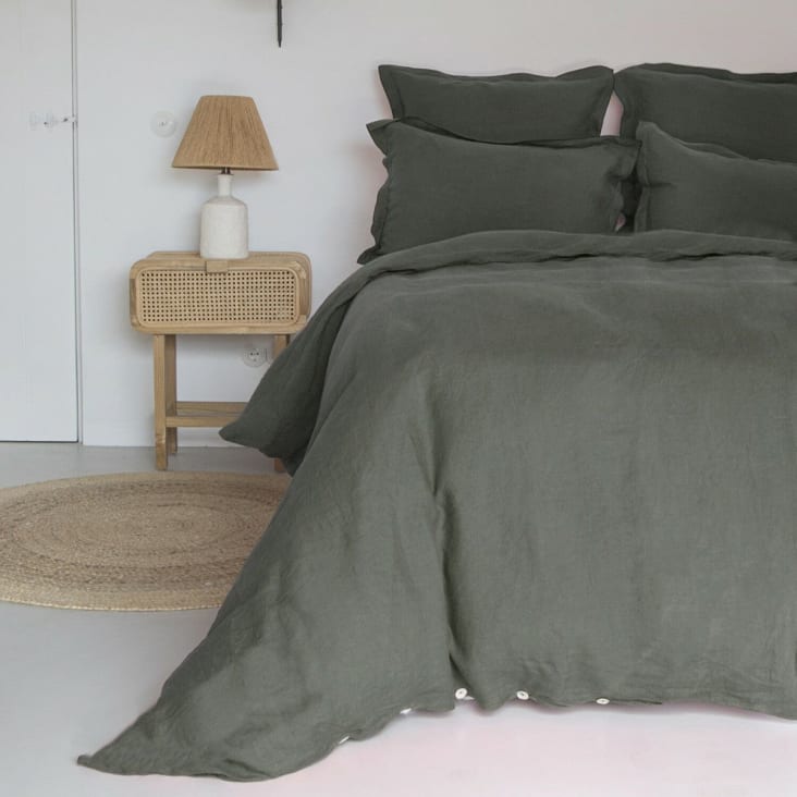 Lenzuolo con angoli lino lavato 200x200x40 verde kaki Hortense