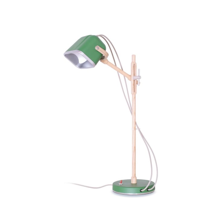Lampe à poser verte et bois H60cm-MOB