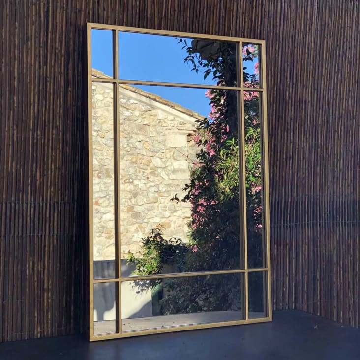 Miroir Art Déco rectangulaire en métal doré 97 x 67 cm-Wallis cropped-3