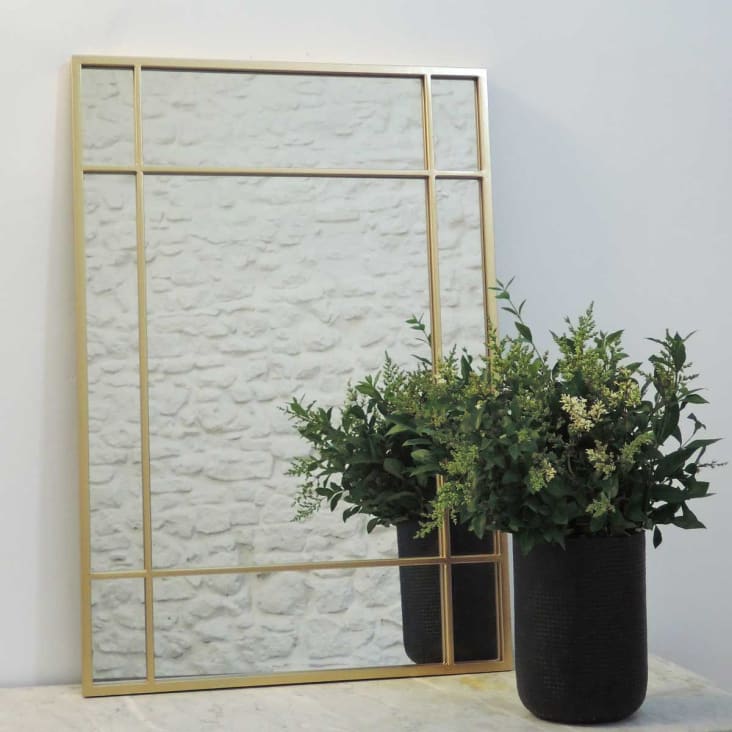 Miroir Art Déco rectangulaire en métal doré 97 x 67 cm-Wallis cropped-4