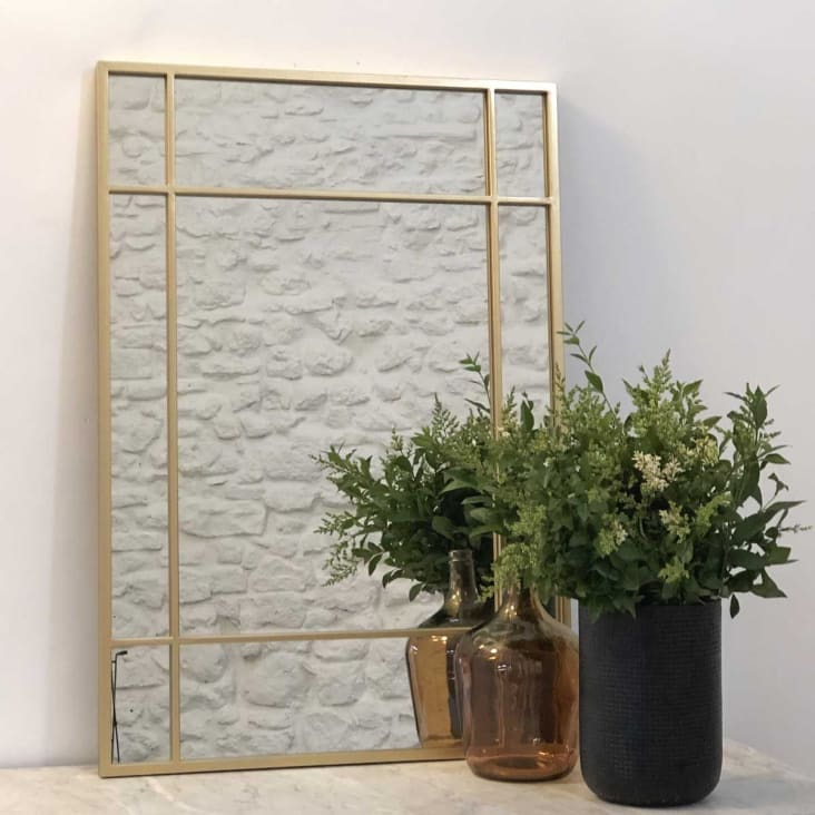 Miroir Art Déco rectangulaire en métal doré 97 x 67 cm-Wallis cropped-5