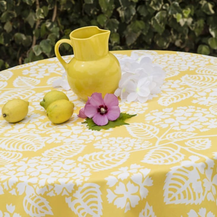 Nappe en coton enduit jaune rectangle 160 x 300 cm-Hortensia cropped-2