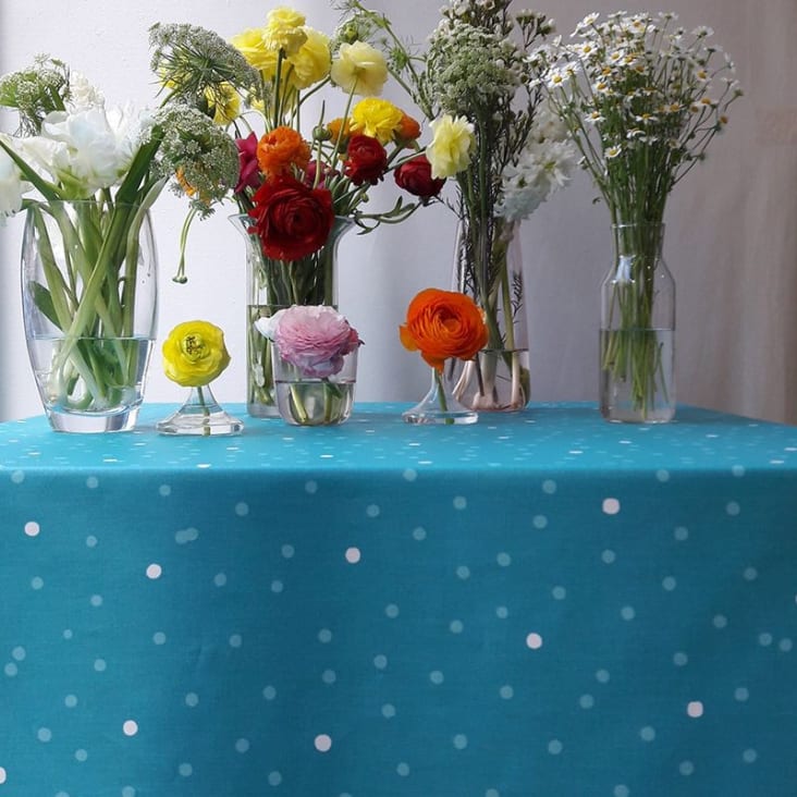 Nappe enduite carrée 120 x 120 cm turquoise-Confettis