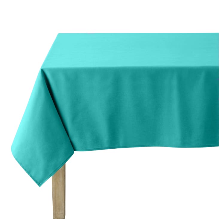 Nappe en coton traitee teflon  turquoise 180 x 180-Cambrai cropped-2