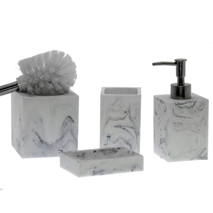 Brosse WC en résine effet marbre blanc et métal chrome cropped-3