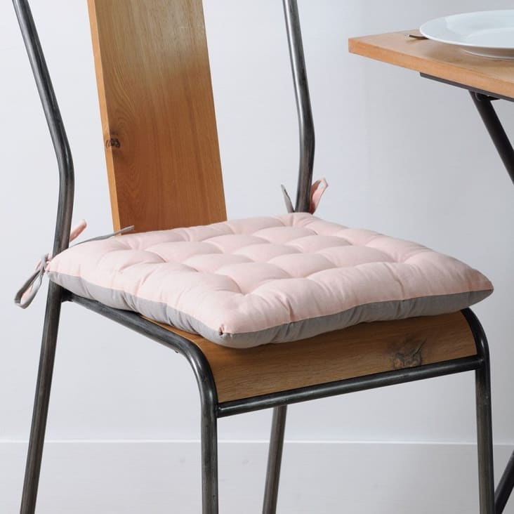 Galette de chaise bicolore coton rose poudré 40x40 cm cropped-5
