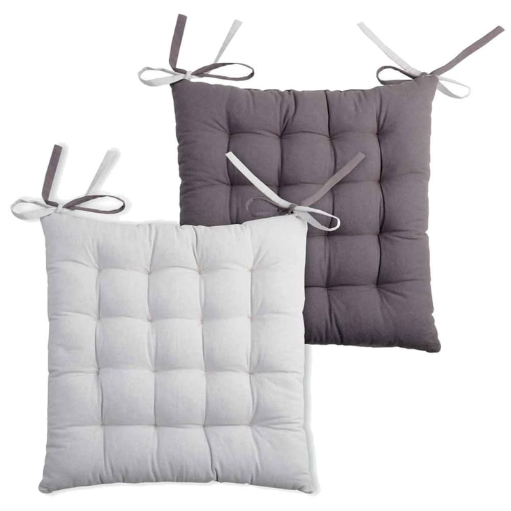 Galette de chaise bicolore coton gris perle 40x40 cm