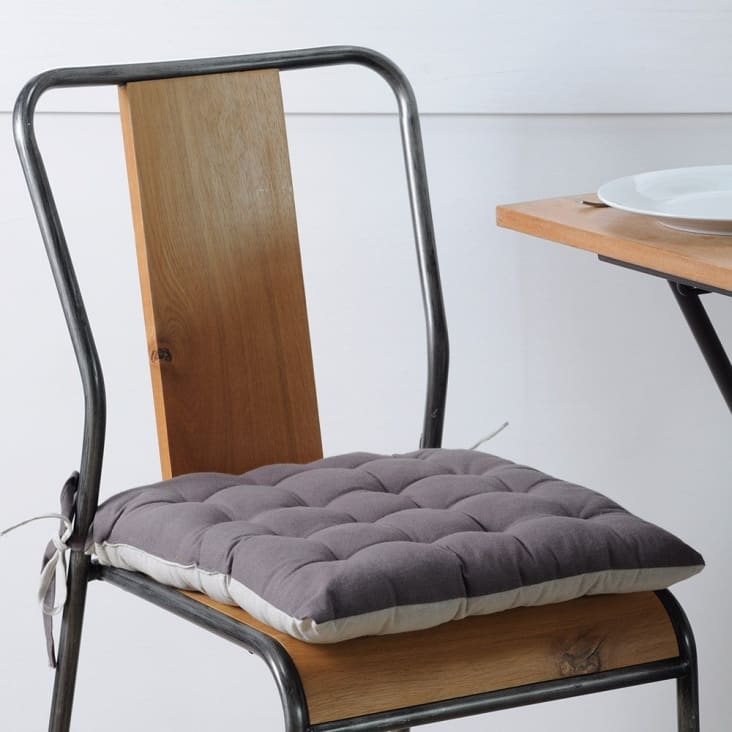 Galette de chaise bicolore coton gris perle 40x40 cm