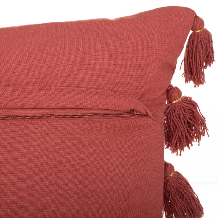 Coussin gypsy avec pompons coton terracotta 50x50 cm cropped-3