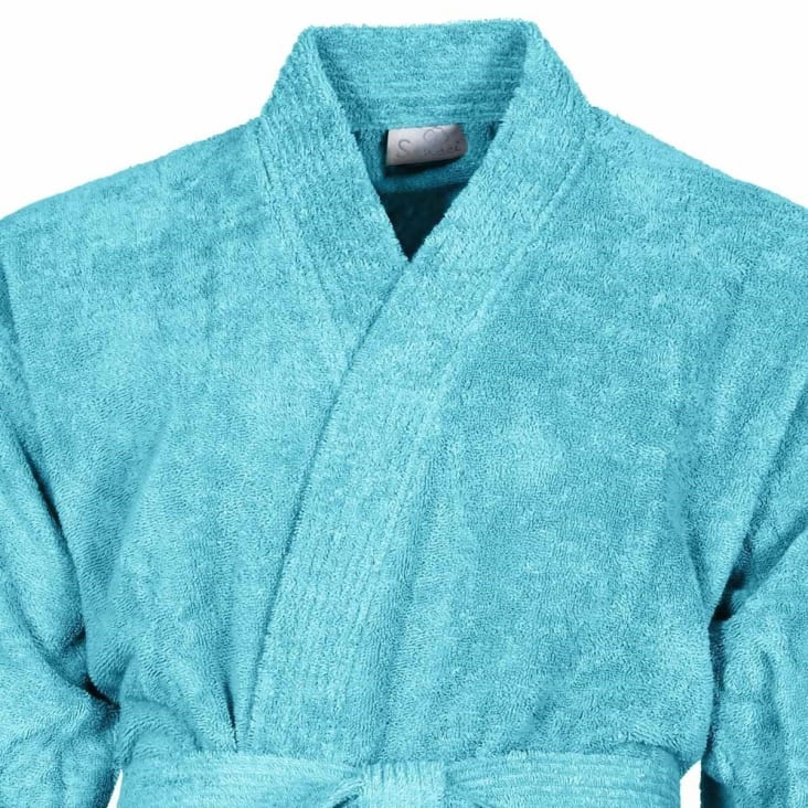 Peignoir col kimono en coton  Bleu Turquoise XL-Luxury cropped-4