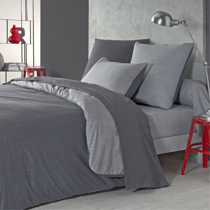 Parure de lit bicolore en polyester gris 140x200-Vague