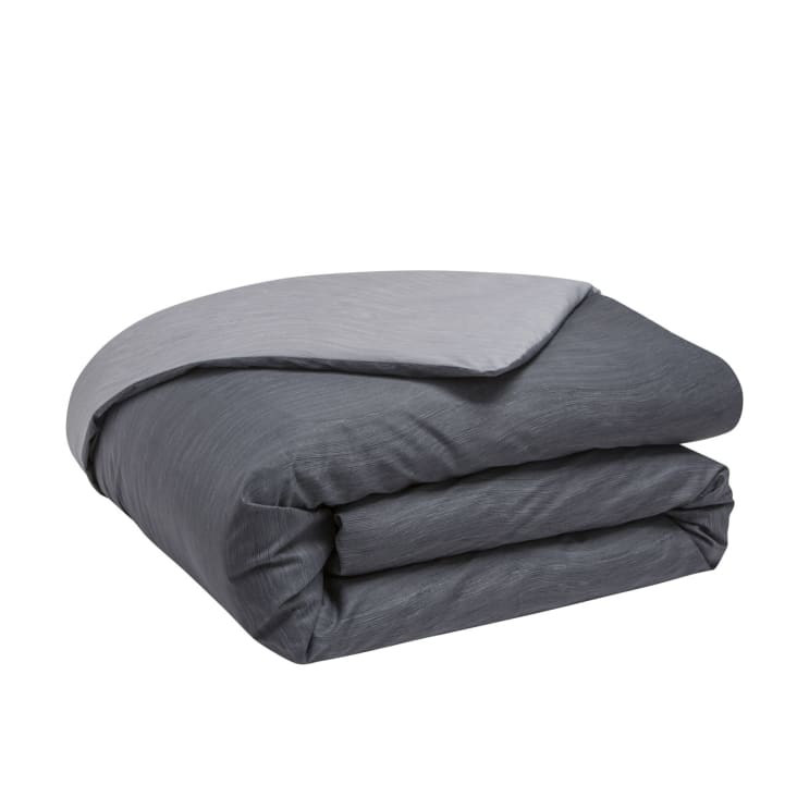 Parure de lit bicolore en polyester gris 140x200-Vague cropped-2