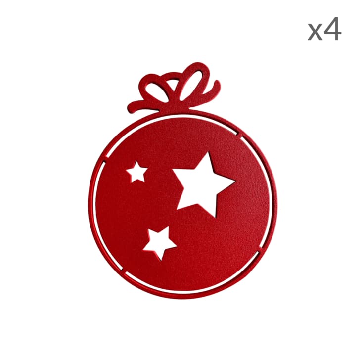 Suspensions de Noël boule étoiles en aluminium rouge D6cm Lot de 4-COLLECTION NOËL