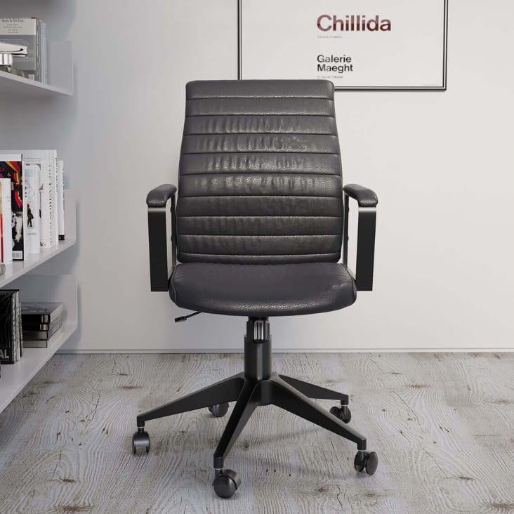 Chaise de bureau pivotante réglable à roulettes noire-Labora cropped-2
