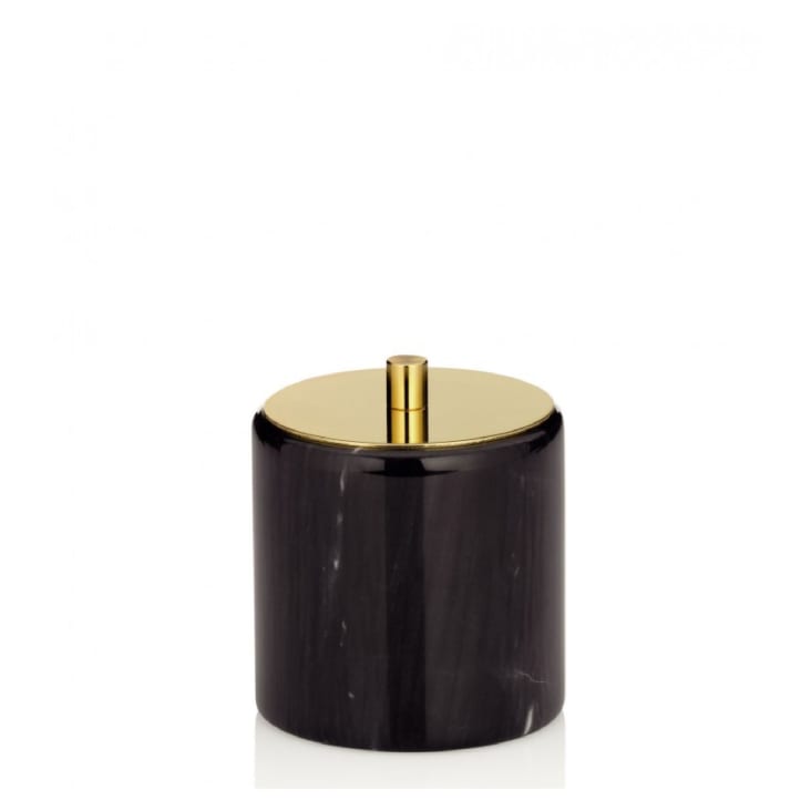 Boîte à coton marbre noir et couvercle acier inoxydable doré-RONDE
