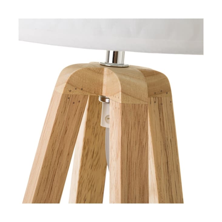 Lampe à poser trépied bois et abat-jour blanc H34,5cm