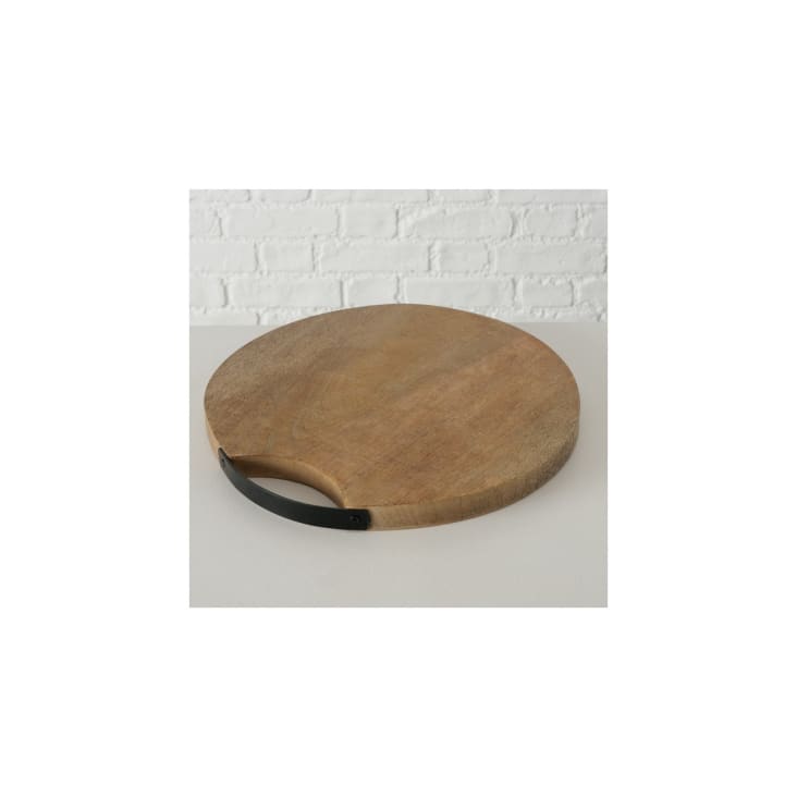 Planche à découper ronde en bois et métal noir D33cm-MANGUIER cropped-5
