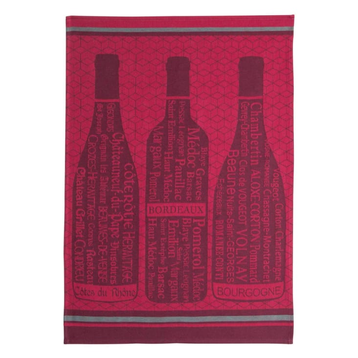 Torchon en coton rouge 50x75-Bouteille de vin