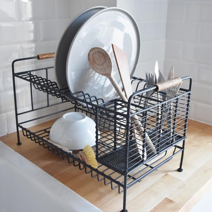 Égouttoir à vaisselle 2 étages plastique gris et noir gris Wadiga