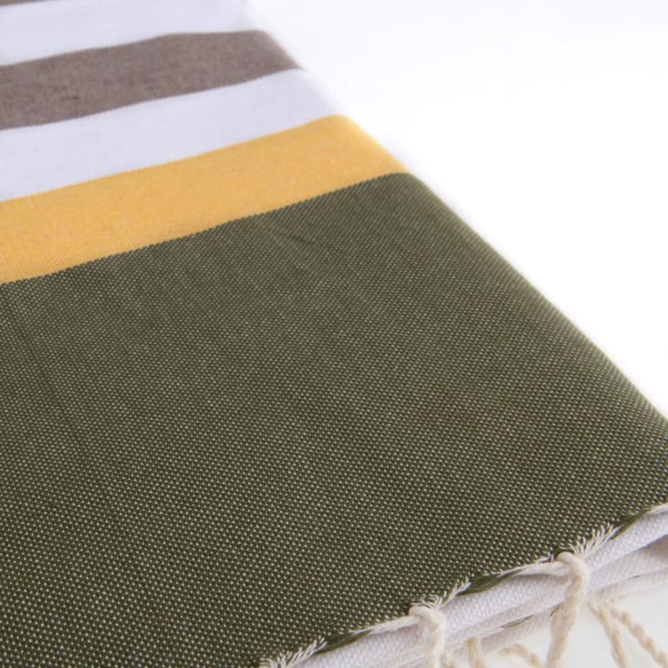 Fouta tricolore coton  100x200 taupe clair / safran / vert kaki-Arcachon cropped-3