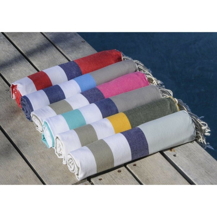 Fouta tricolore coton  100x200 taupe clair / safran / vert kaki-Arcachon cropped-5