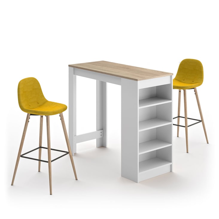 Mesa y sillas efecto madera blanco y roble natural - amarillo-Cocoon