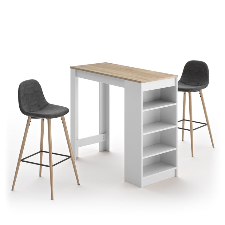 Mesa y sillas efecto madera blanco y roble natural - gris antracita-Cocoon