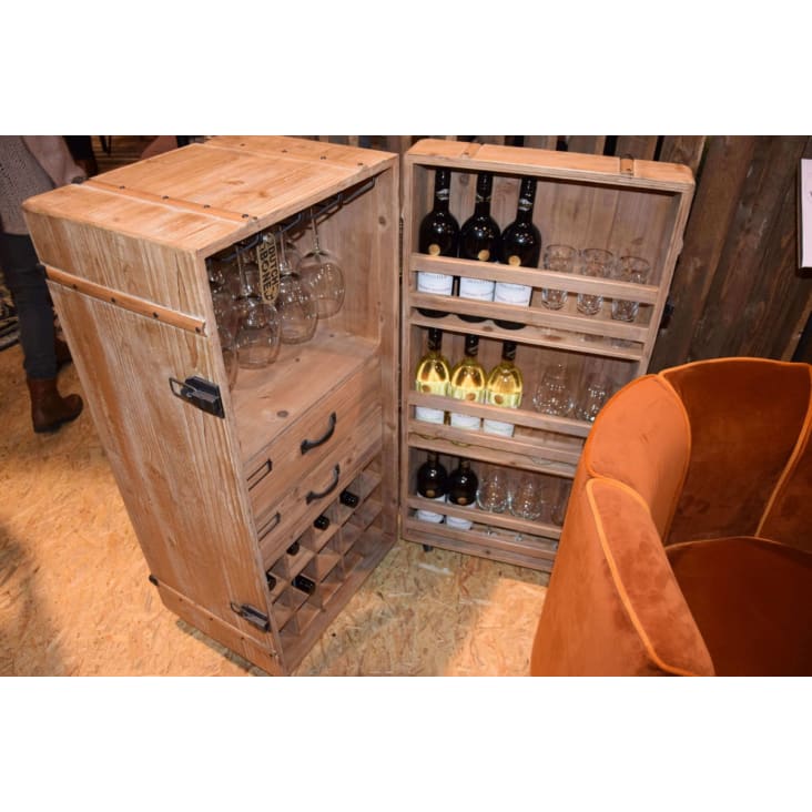 Barra Con Ruote Urban Living - Stile Industriale, Piano In Legno, Nero - Foto 10