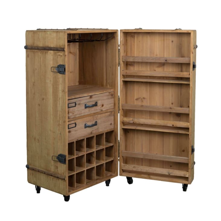 Barra Con Ruote Urban Living - Stile Industriale, Piano In Legno, Nero - Foto 4