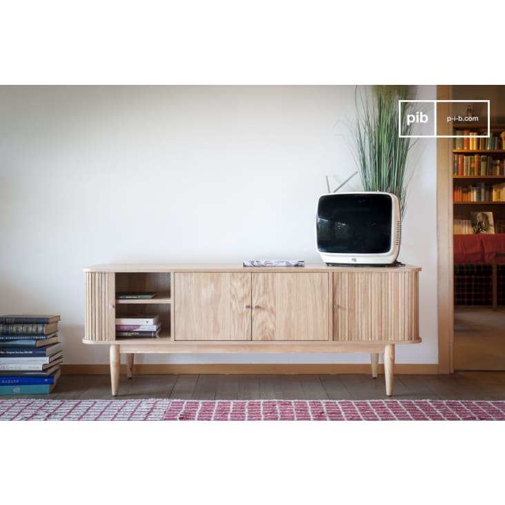 Meuble TV à rideaux en bois beige-Ritz cropped-2