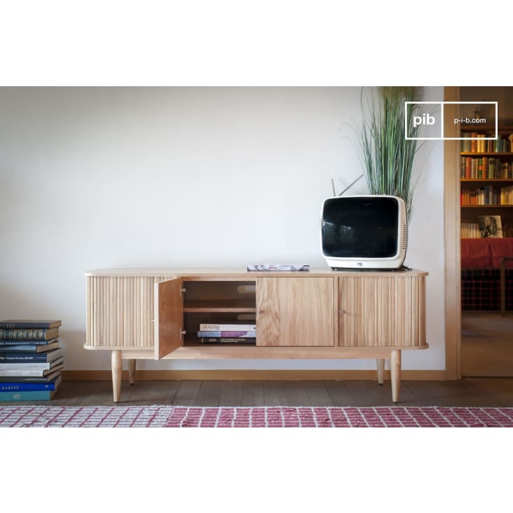 Meuble TV à rideaux en bois beige-Ritz cropped-3