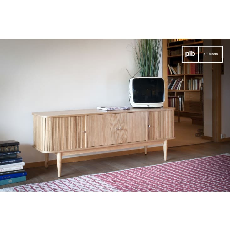 Meuble TV à rideaux en bois beige-Ritz cropped-4