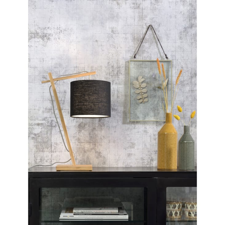 Lampe de table bambou/lin noir H46cm-ANDES cropped-5