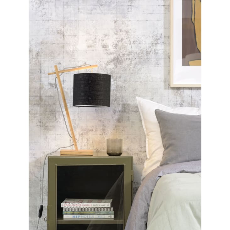 Lampe de table bambou/lin noir H46cm-ANDES cropped-6