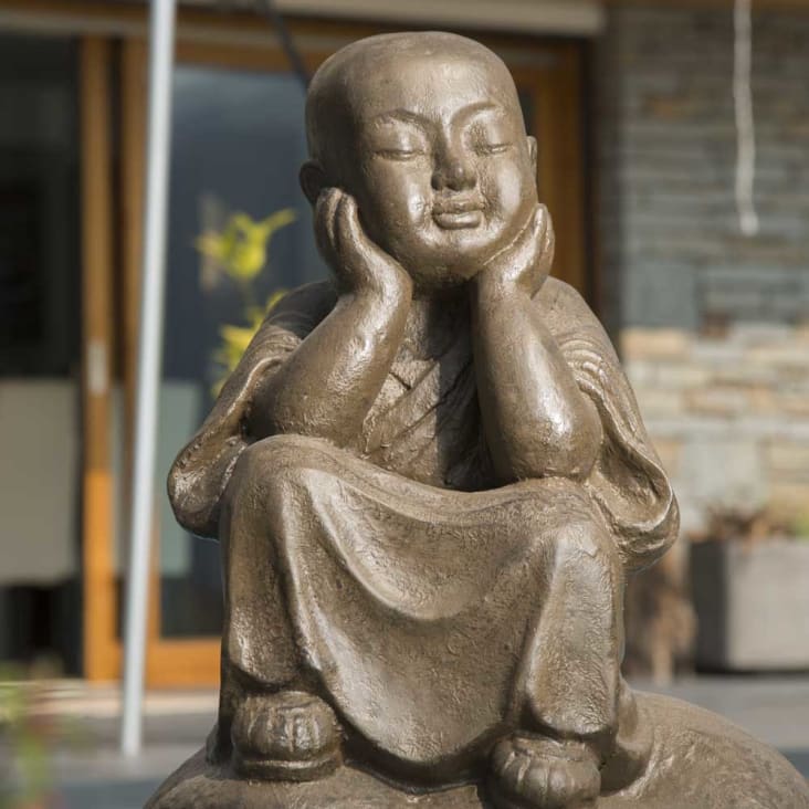 Statue moine Shaolin pensif brun H80 cm cropped-5