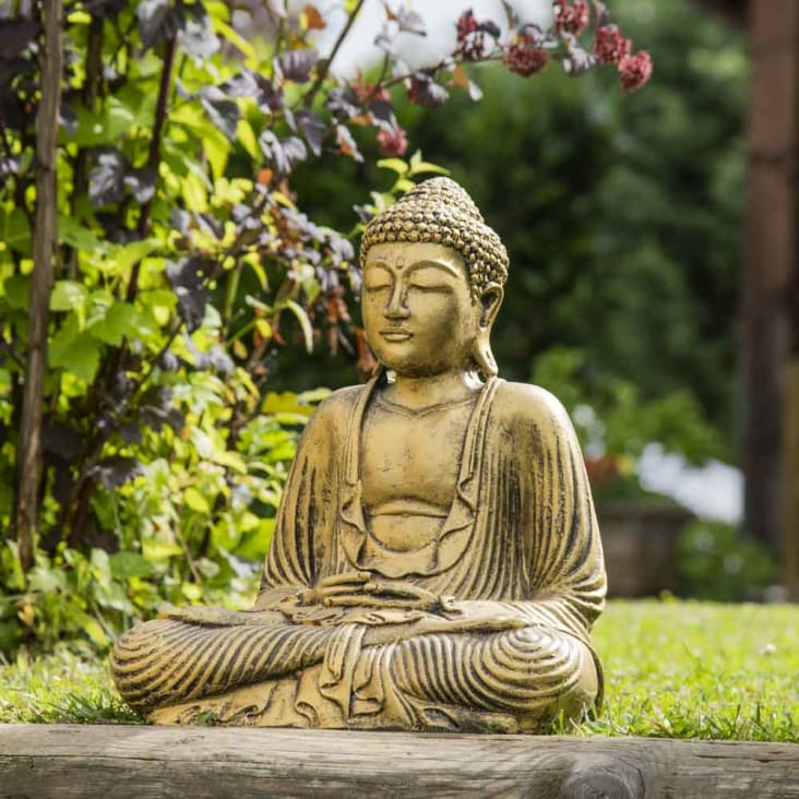Statue jardin Bouddha assis en fibre de verre position offrande 105 cm blanc
