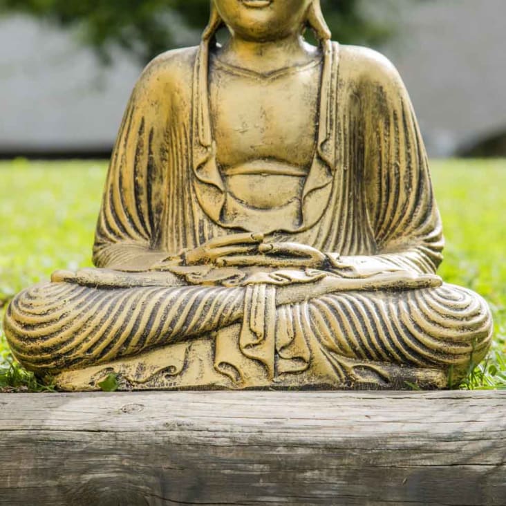 Statue bouddha assis position offrande brun 42 cm