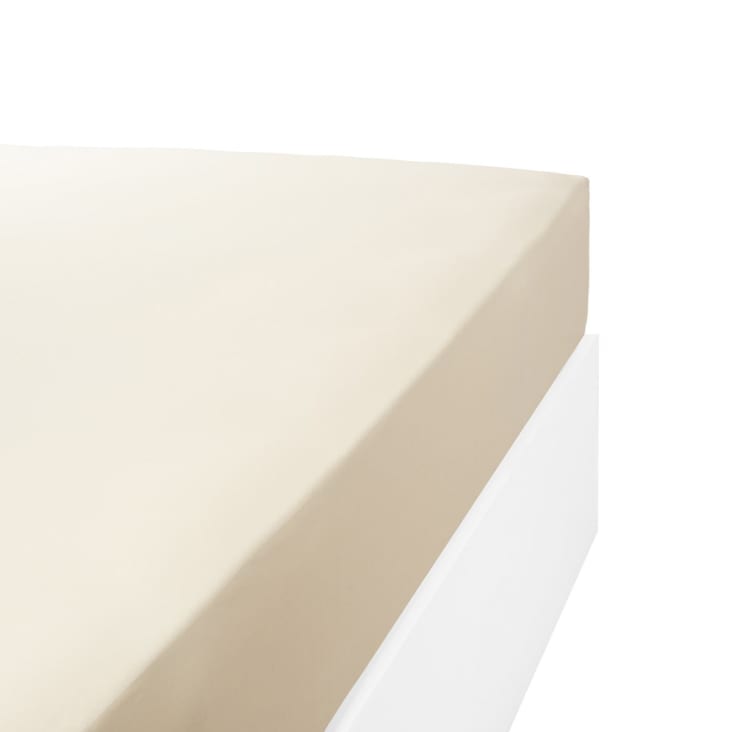 Drap housse 2 places coton beige ivoire 140x190 cm