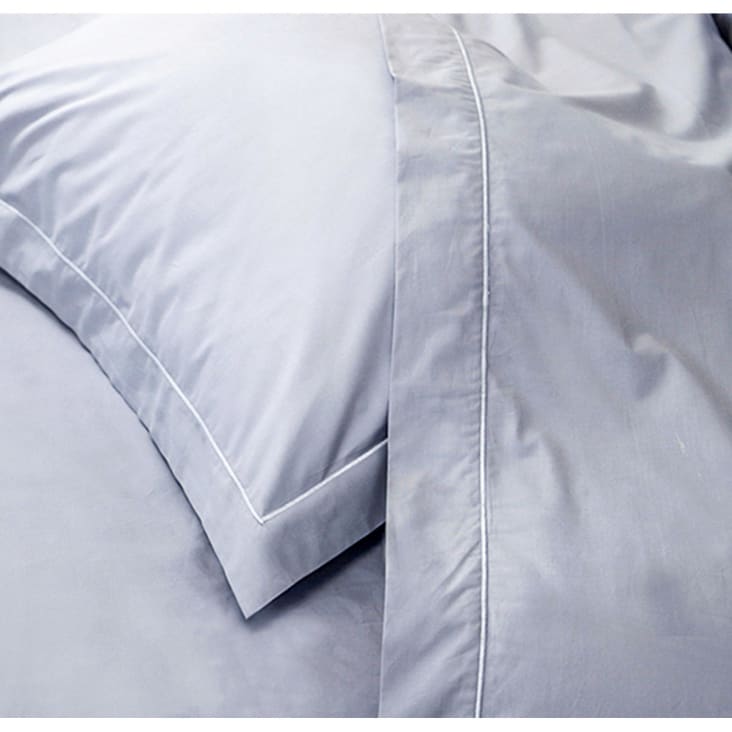 Parure drap plat et taies en percale de coton gris clair 280x290 cm-Parure drap et taie desiree cropped-2